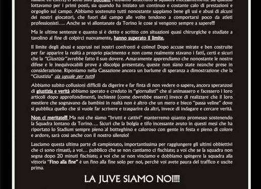 Juventus, la Curva Sud in silenzio: “Per noi il campionato finisce qui”