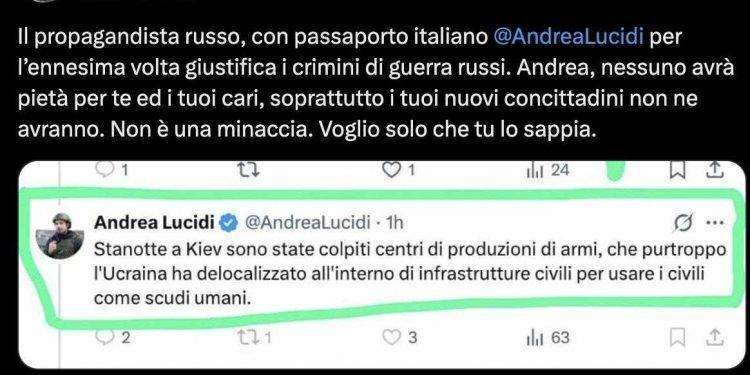 Propagandista ucraino minaccia Andrea Lucidi e i suoi cari
